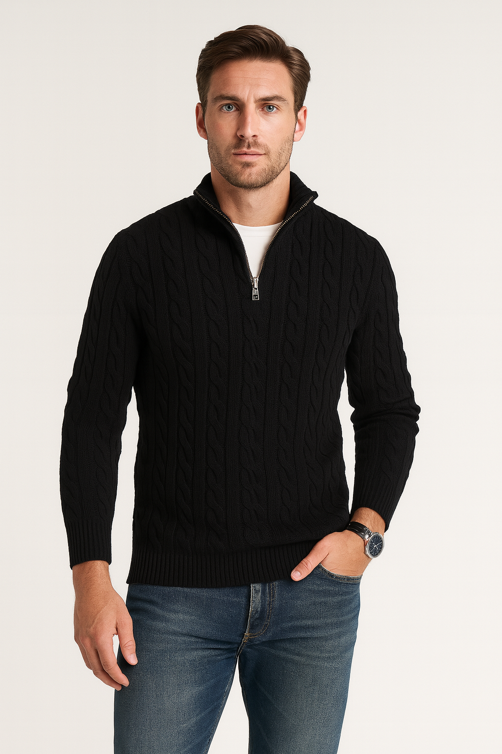 Men’s Half Zip Sweater – Refined Knit with High Collar