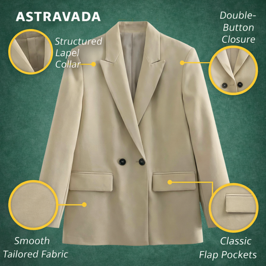 Women’s Oversized Blazer Coat | Longline Fit with Double-Breasted Design