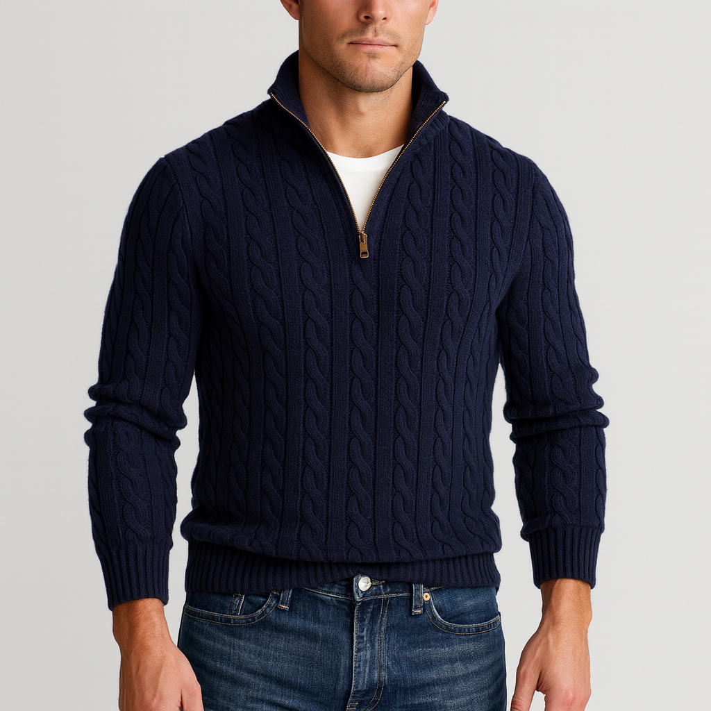 Men’s Half Zip Sweater – Refined Knit with High Collar