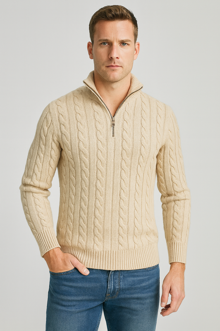 Men’s Half Zip Sweater – Refined Knit with High Collar
