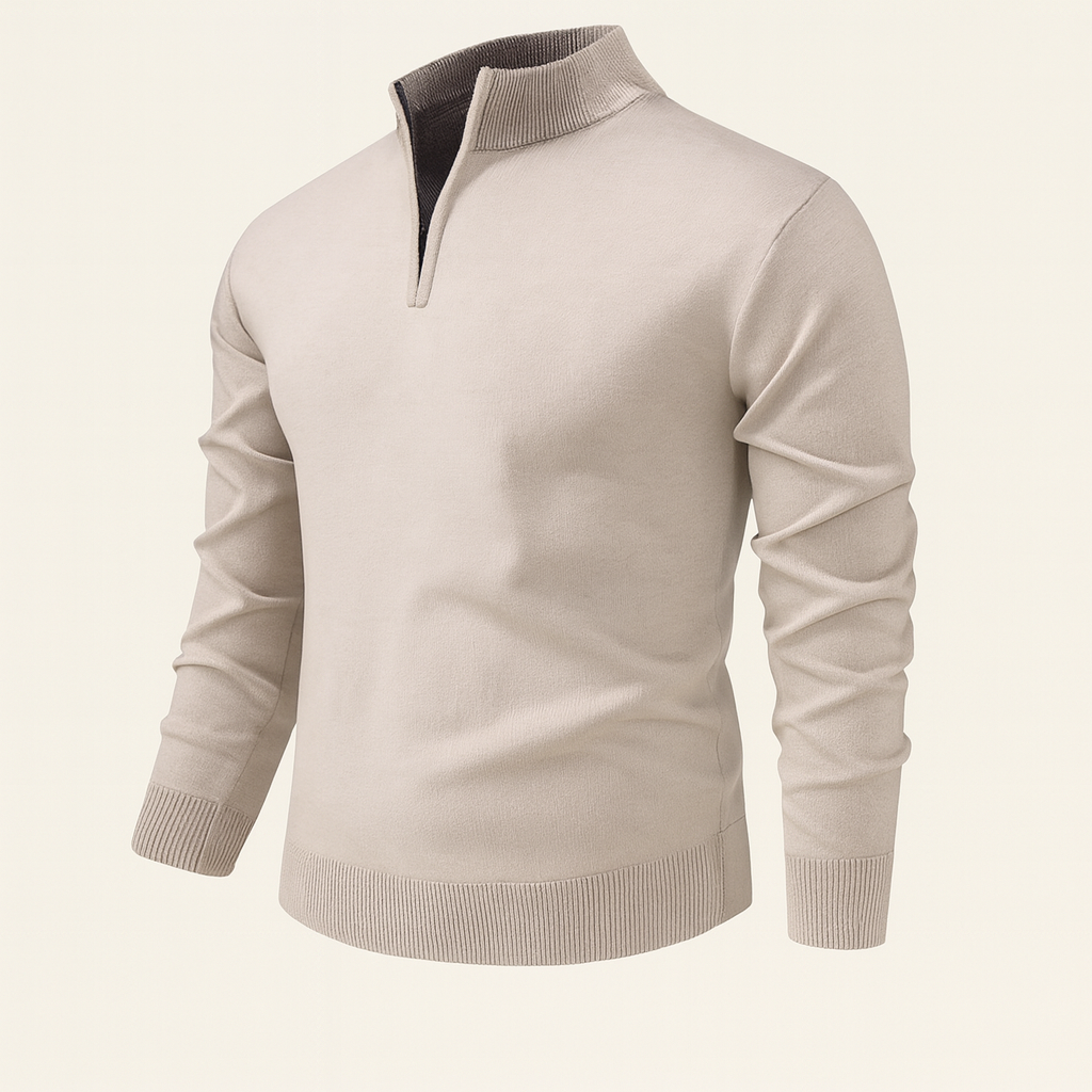 Men’s Quarter Zip Jumper – Relaxed Fit with Ribbed Collar Detail