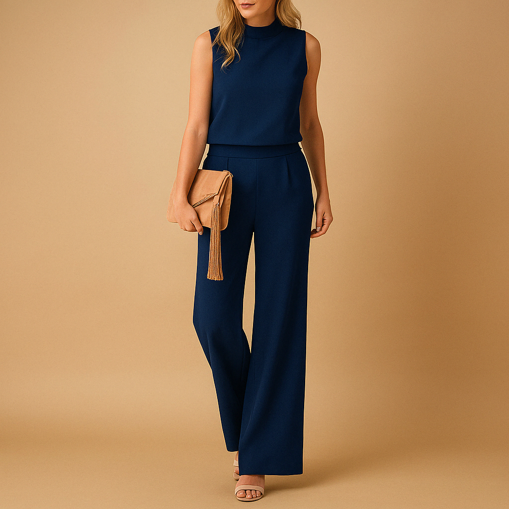 Women's Elegant Jumpsuit with Round Neck and Wide Legs