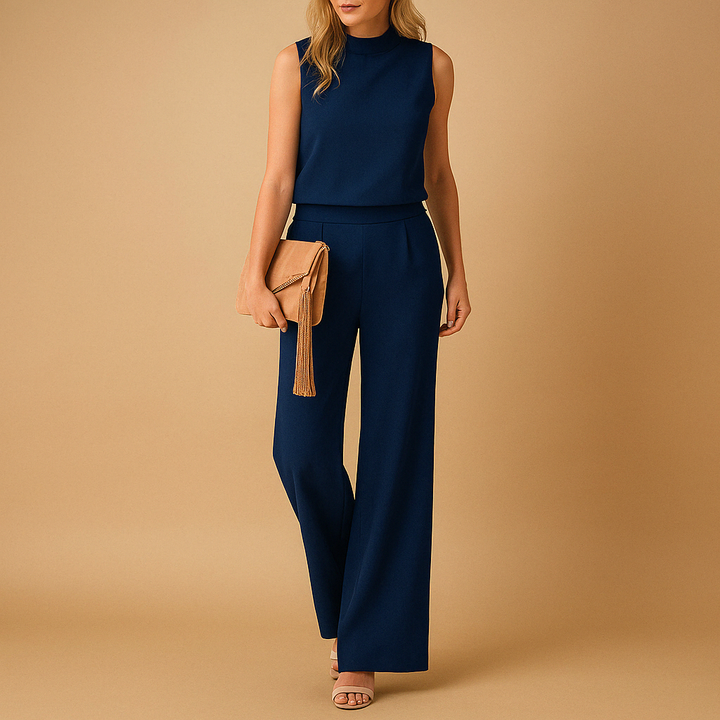 Women's Elegant Jumpsuit with Round Neck and Wide Legs