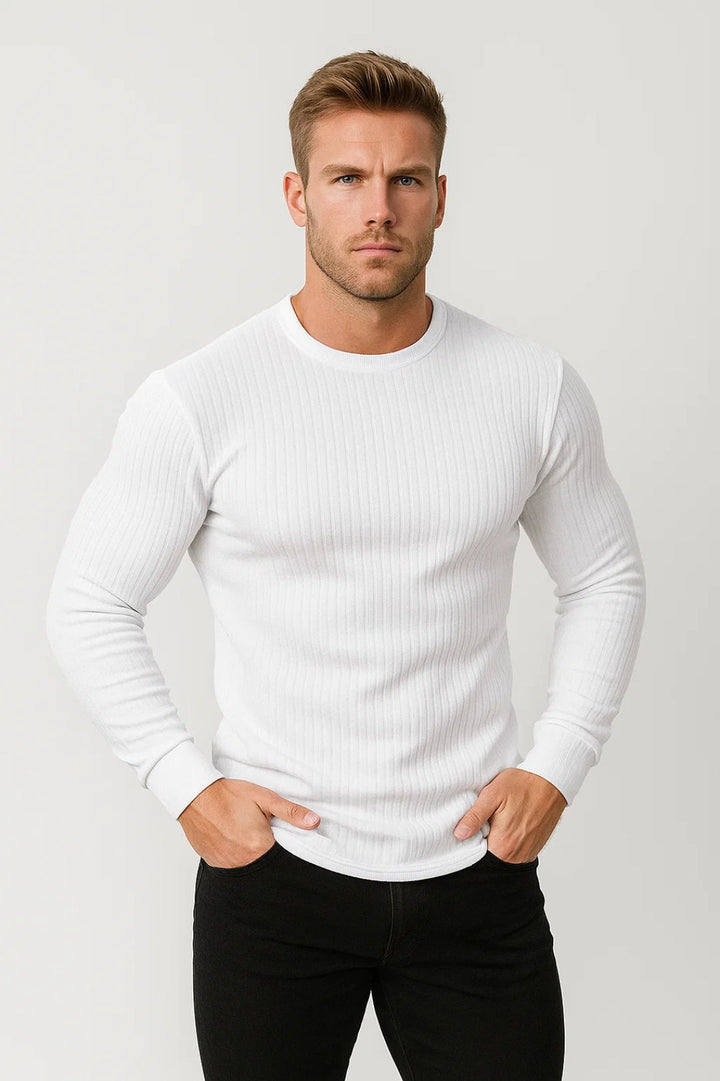 Men’s Slim Fit Long Sleeve Top – Ribbed Crew Neck Shirt