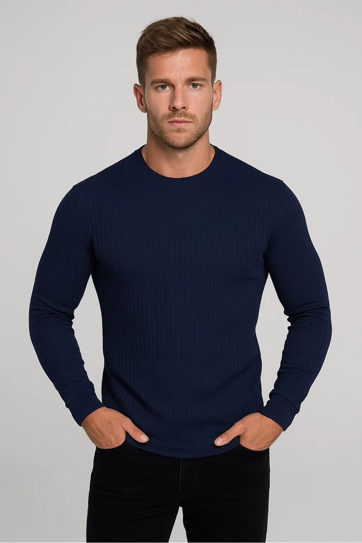 Men’s Slim Fit Long Sleeve Top – Ribbed Crew Neck Shirt