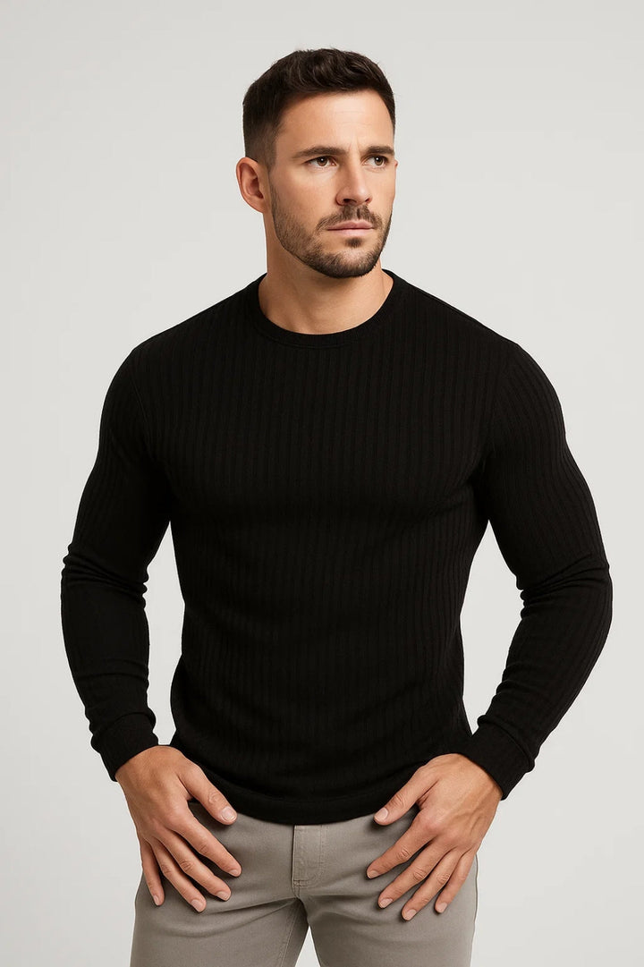 Men’s Slim Fit Long Sleeve Top – Ribbed Crew Neck Shirt