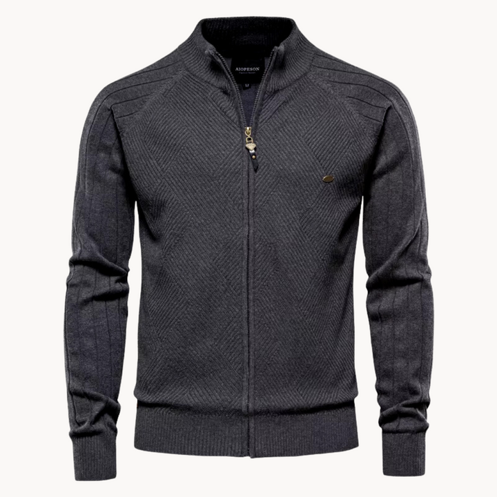 Fine Knit Zip Cardigan | Stylish Knitwear with Stand Collar