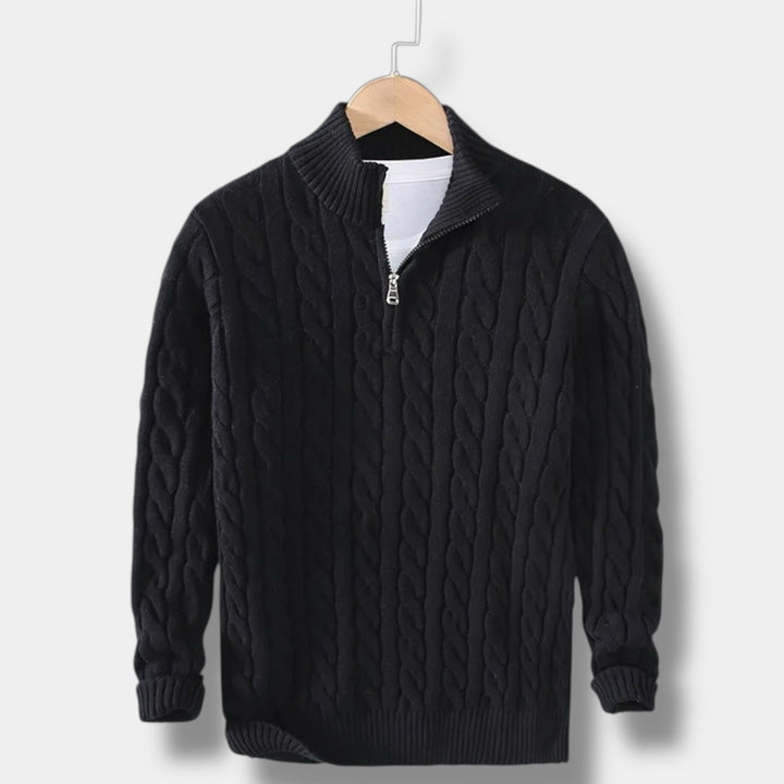 Men’s Half Zip Sweater – Old Money Style Jacquard Knit