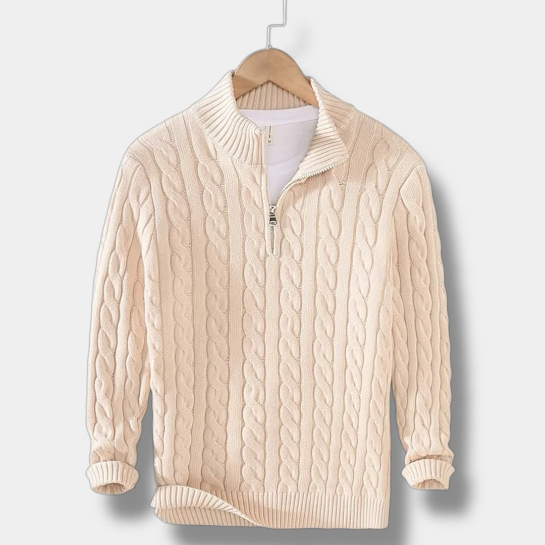 Men’s Half Zip Sweater – Old Money Style Jacquard Knit
