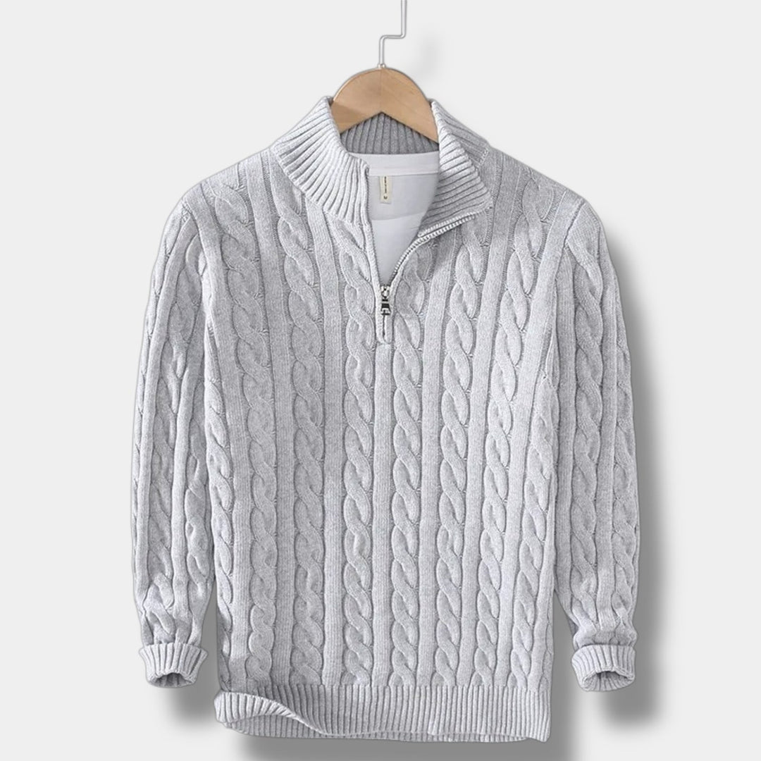 Men’s Half Zip Sweater – Old Money Style Jacquard Knit