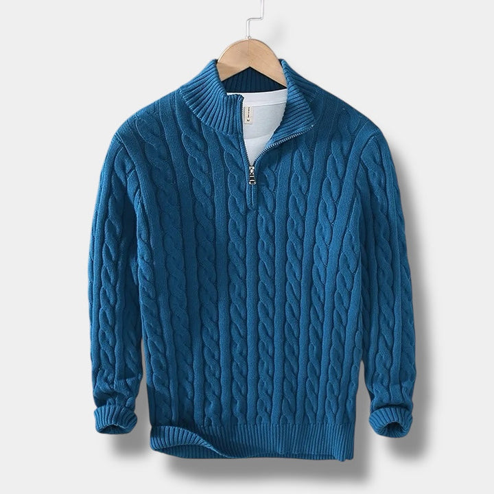 Men’s Half Zip Sweater – Old Money Style Jacquard Knit
