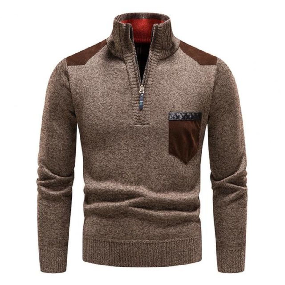 Men’s Knitted Half-Zip Jumper | Stand Collar and Practical Side Pockets