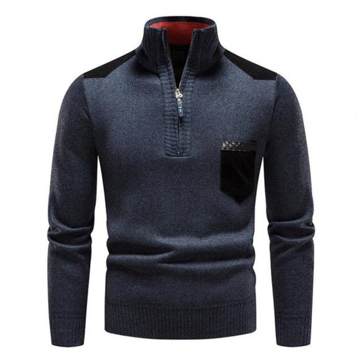 Men’s Knitted Half-Zip Jumper | Stand Collar and Practical Side Pockets