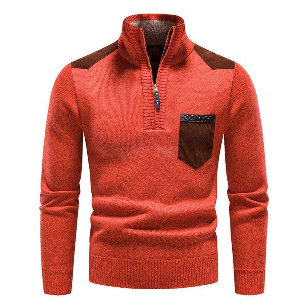 Men’s Knitted Half-Zip Jumper | Stand Collar and Practical Side Pockets