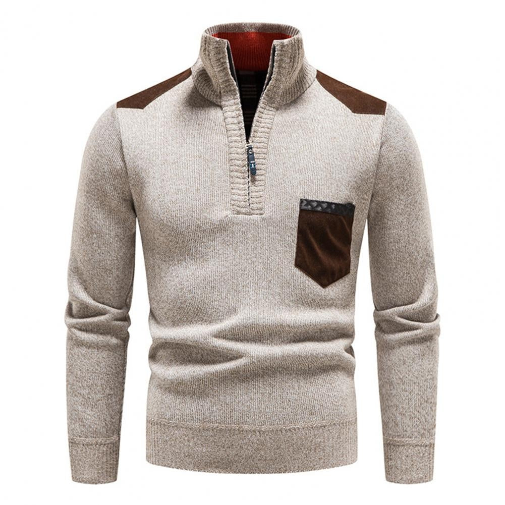 Men’s Knitted Half-Zip Jumper | Stand Collar and Practical Side Pockets