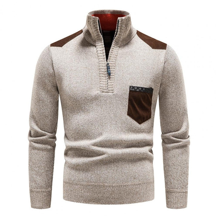 Men’s Knitted Half-Zip Jumper | Stand Collar and Practical Side Pockets