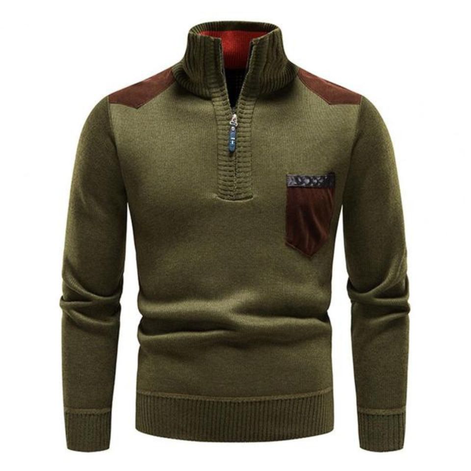 Men’s Knitted Half-Zip Jumper | Stand Collar and Practical Side Pockets