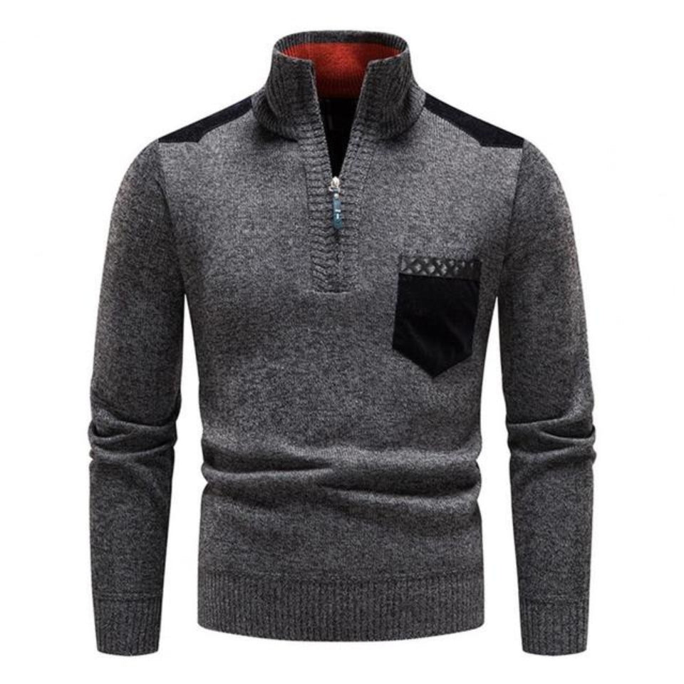 Men’s Knitted Half-Zip Jumper | Stand Collar and Practical Side Pockets