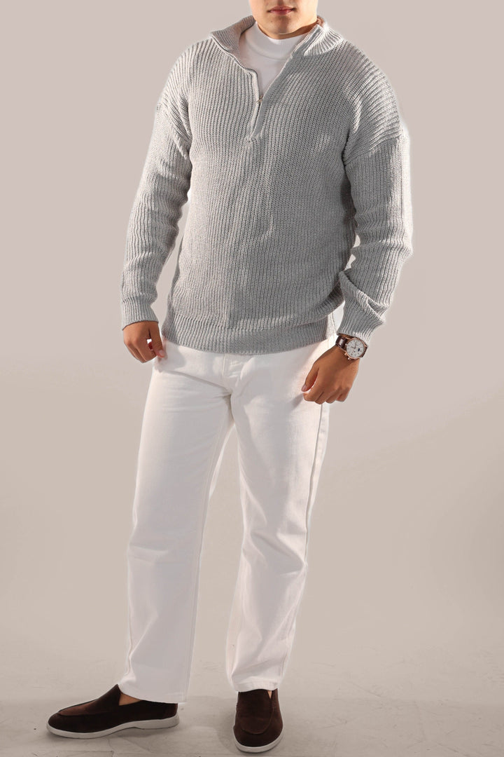 Men’s Quarter Zip Jumper – Knitted with Stand Collar