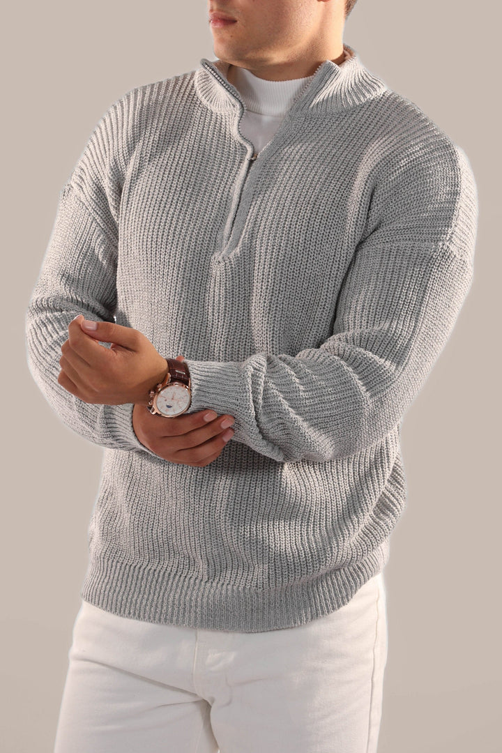 Men’s Quarter Zip Jumper – Knitted with Stand Collar