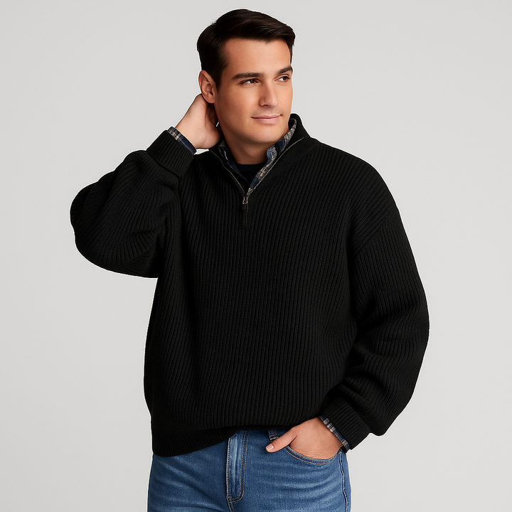 Men’s Ribbed Quarter Zip Knit – Stand Collar Smart Layer