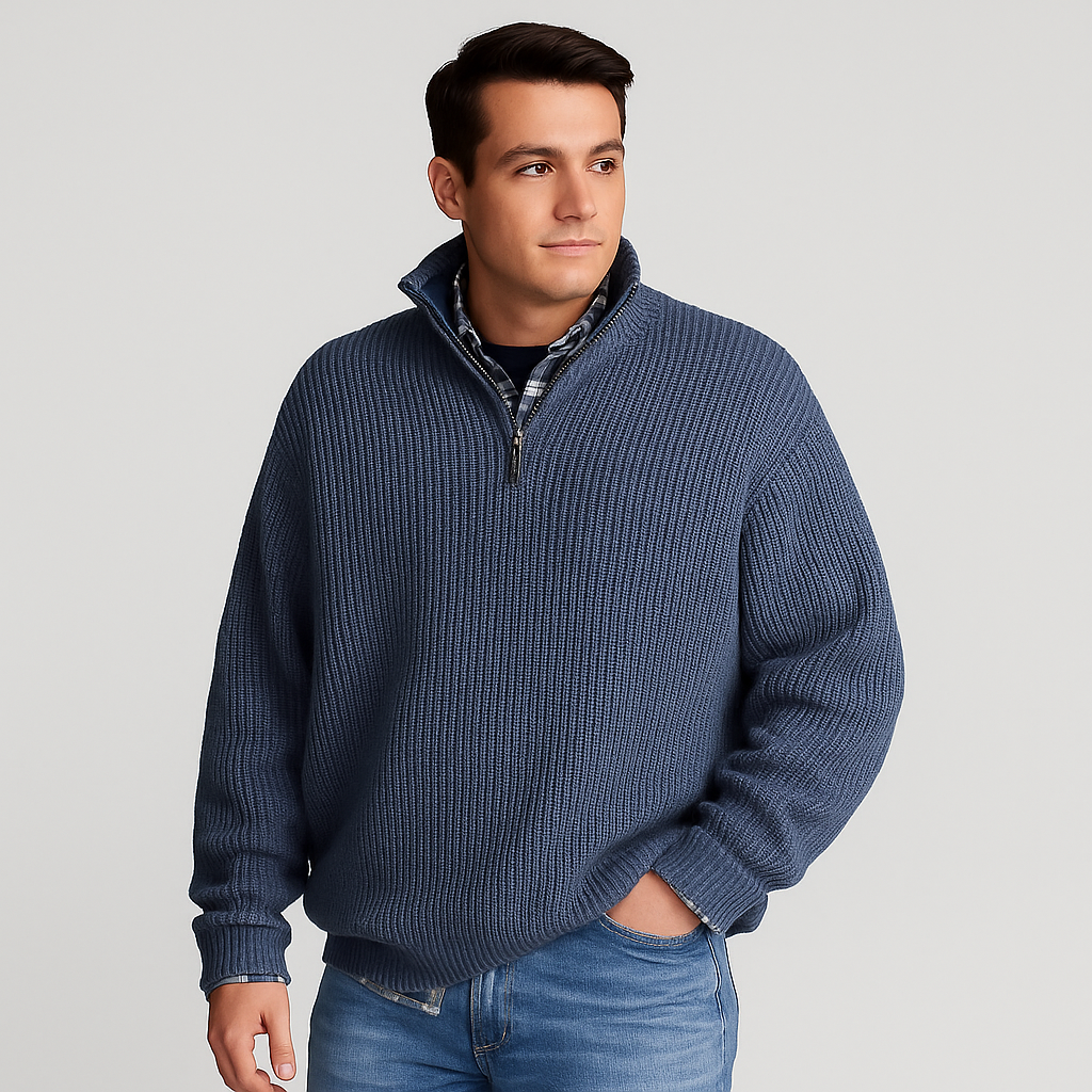 Men’s Ribbed Quarter Zip Knit – Stand Collar Smart Layer