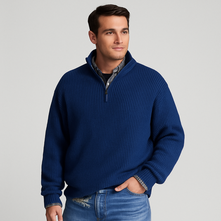 Men’s Ribbed Quarter Zip Knit – Stand Collar Smart Layer