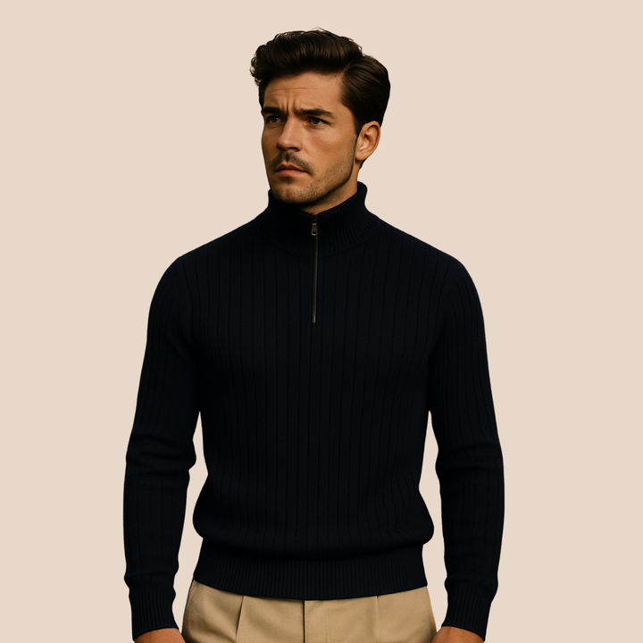 Men’s Quarter Zip Jumper – Ribbed Knit with Stand Collar