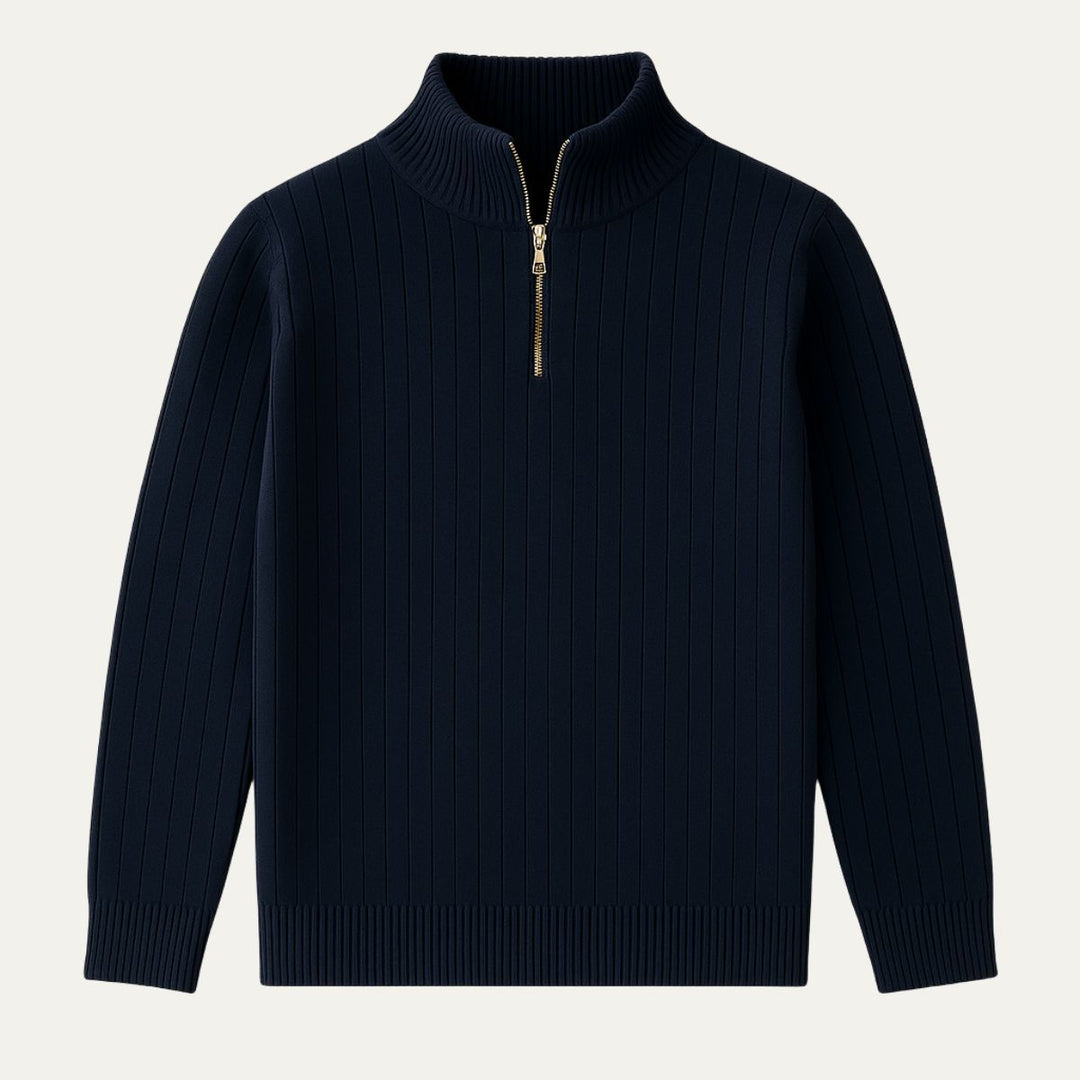 Men’s Quarter Zip Jumper – Ribbed Knit with Stand Collar