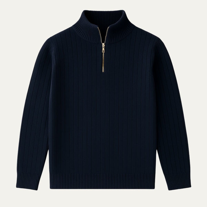 Men’s Quarter Zip Jumper – Ribbed Knit with Stand Collar
