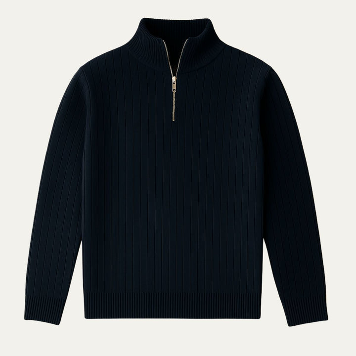 Men’s Quarter Zip Jumper – Ribbed Knit with Stand Collar