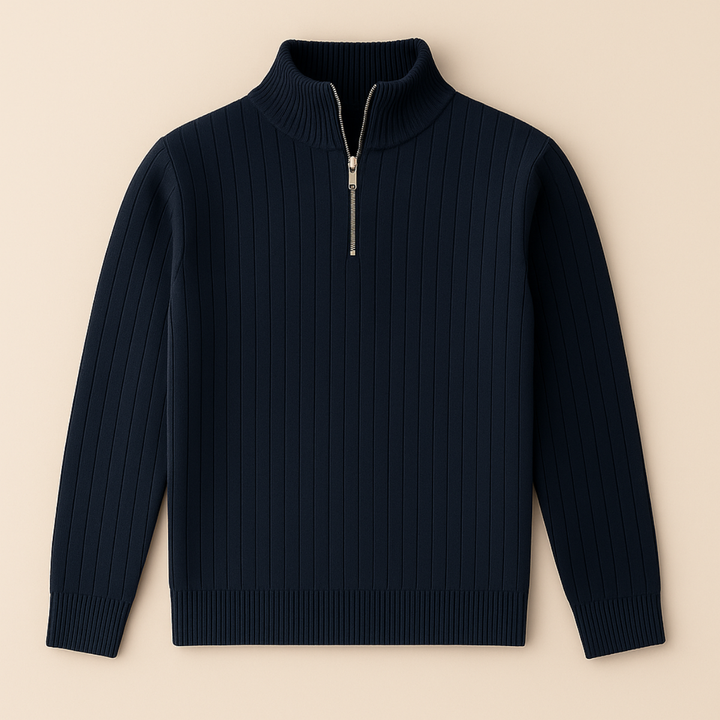 Men’s Quarter Zip Jumper – Ribbed Knit with Stand Collar