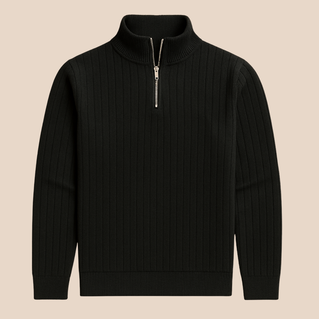 Men’s Quarter Zip Jumper – Ribbed Knit with Stand Collar