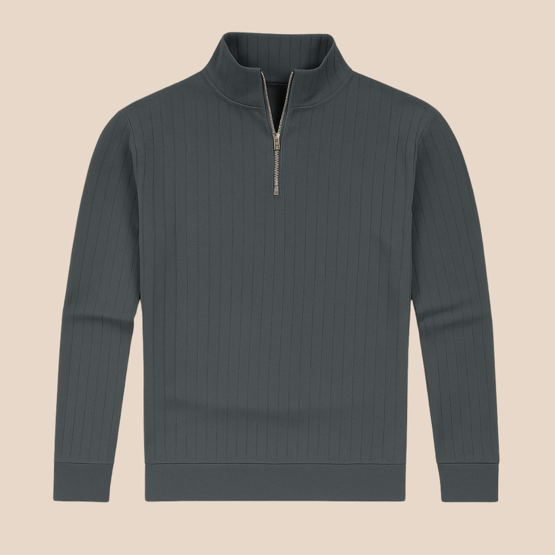 Men’s Quarter Zip Jumper – Ribbed Knit with Stand Collar
