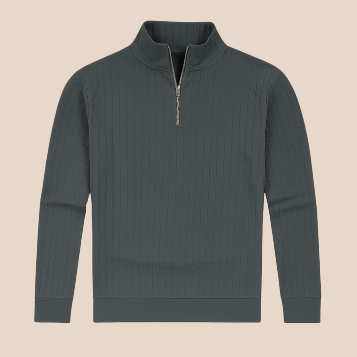 Men’s Quarter Zip Jumper – Ribbed Knit with Stand Collar