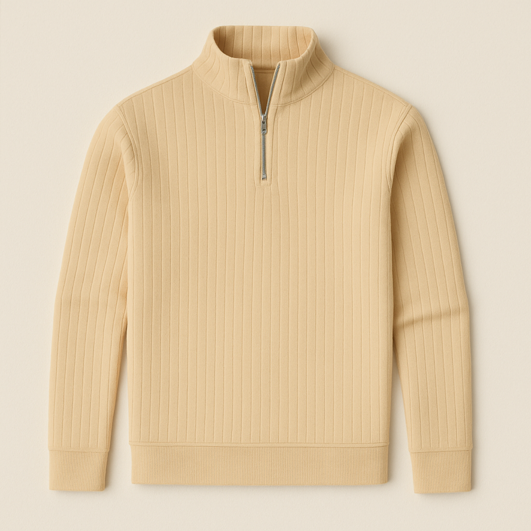 Men’s Quarter Zip Jumper – Ribbed Knit with Stand Collar