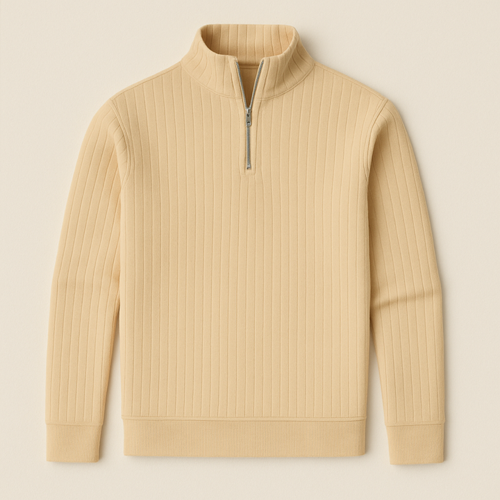 Men’s Quarter Zip Jumper – Ribbed Knit with Stand Collar