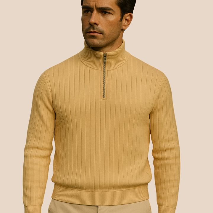 Men’s Quarter Zip Jumper – Ribbed Knit with Stand Collar