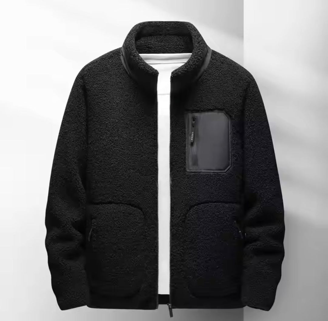 Men’s Zip Up Jacket with High Neck and Multiple Pockets