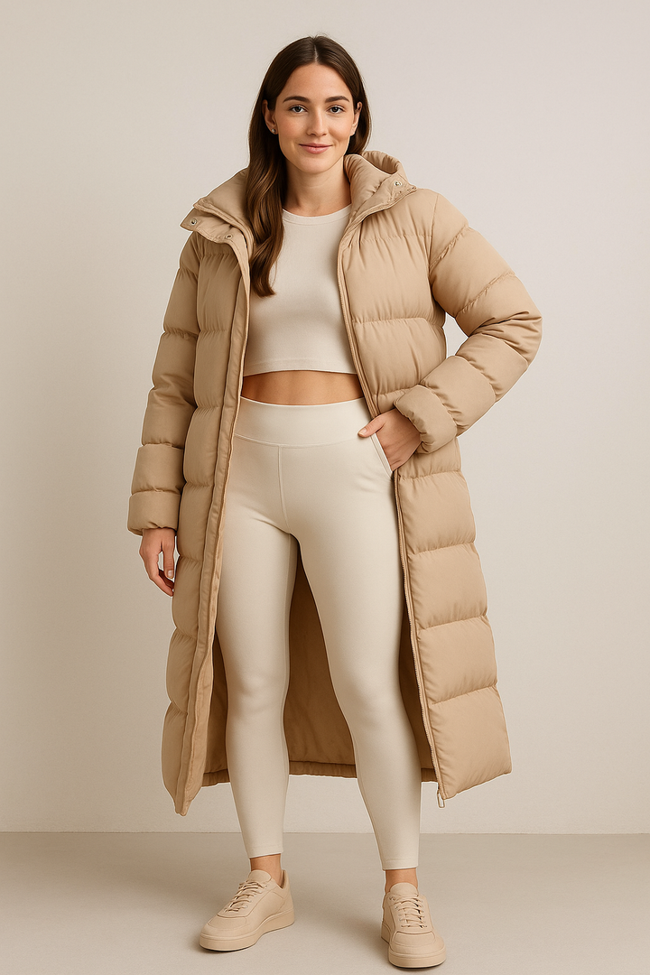 Women’s Oversized Quilted Puffer Jacket with High Collar and Full Zip