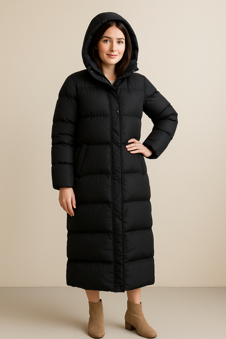 Women’s Oversized Quilted Puffer Jacket with High Collar and Full Zip