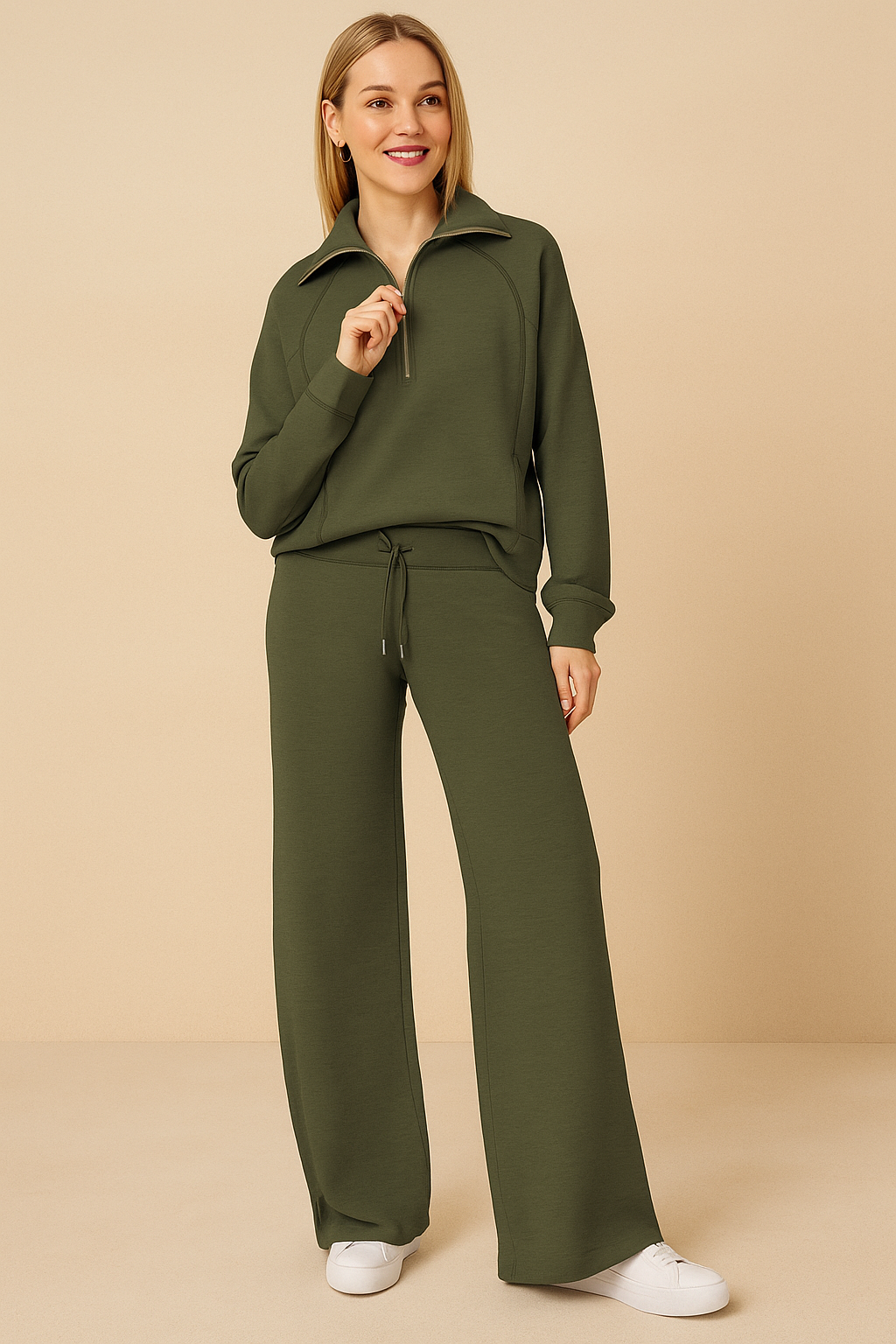 Women’s Two-Piece Lounge Set – Half Zip Jumper & Wide-Leg Trousers
