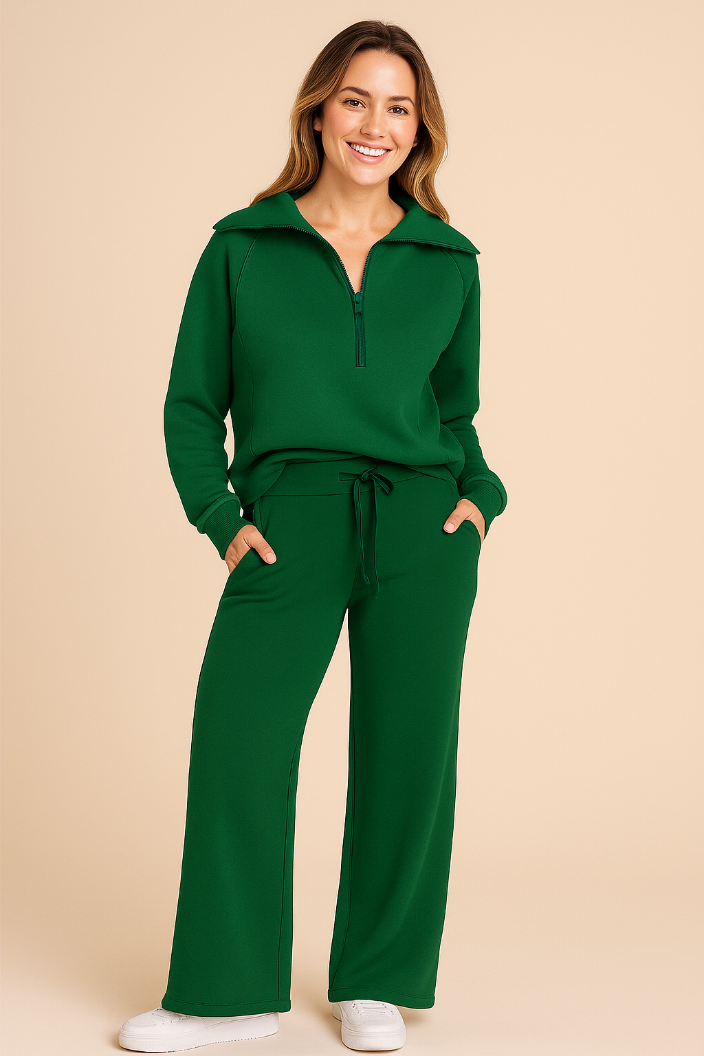 Women’s Two-Piece Lounge Set – Half Zip Jumper & Wide-Leg Trousers