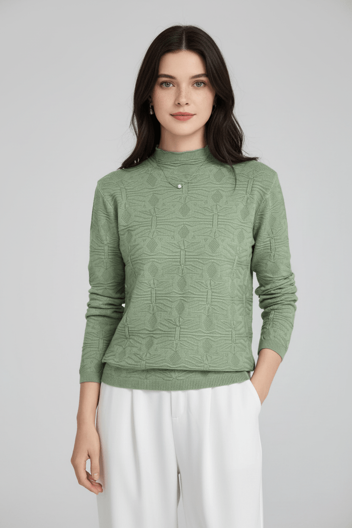 Women’s Textured Knit Jumper with Mock Neck and Slim Fit