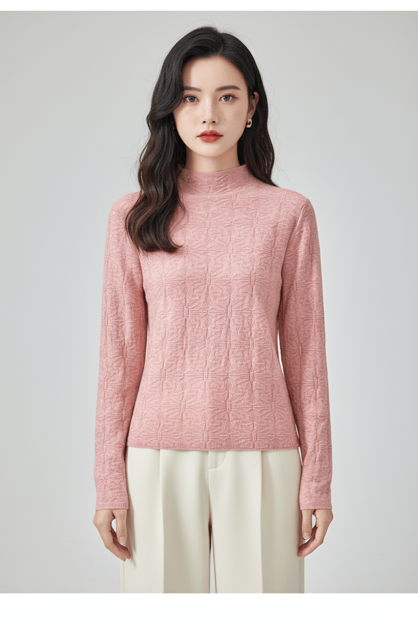 Women’s Textured Knit Jumper with Mock Neck and Slim Fit