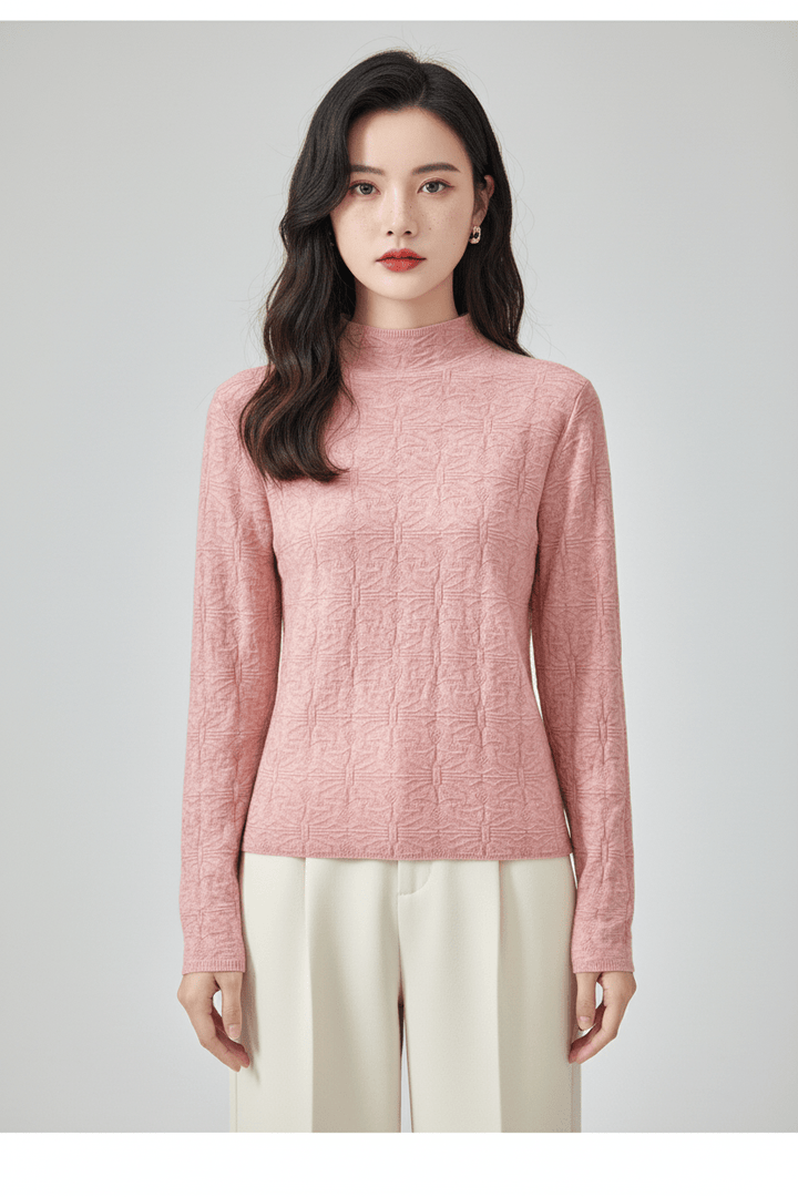 Women’s Textured Knit Jumper with Mock Neck and Slim Fit