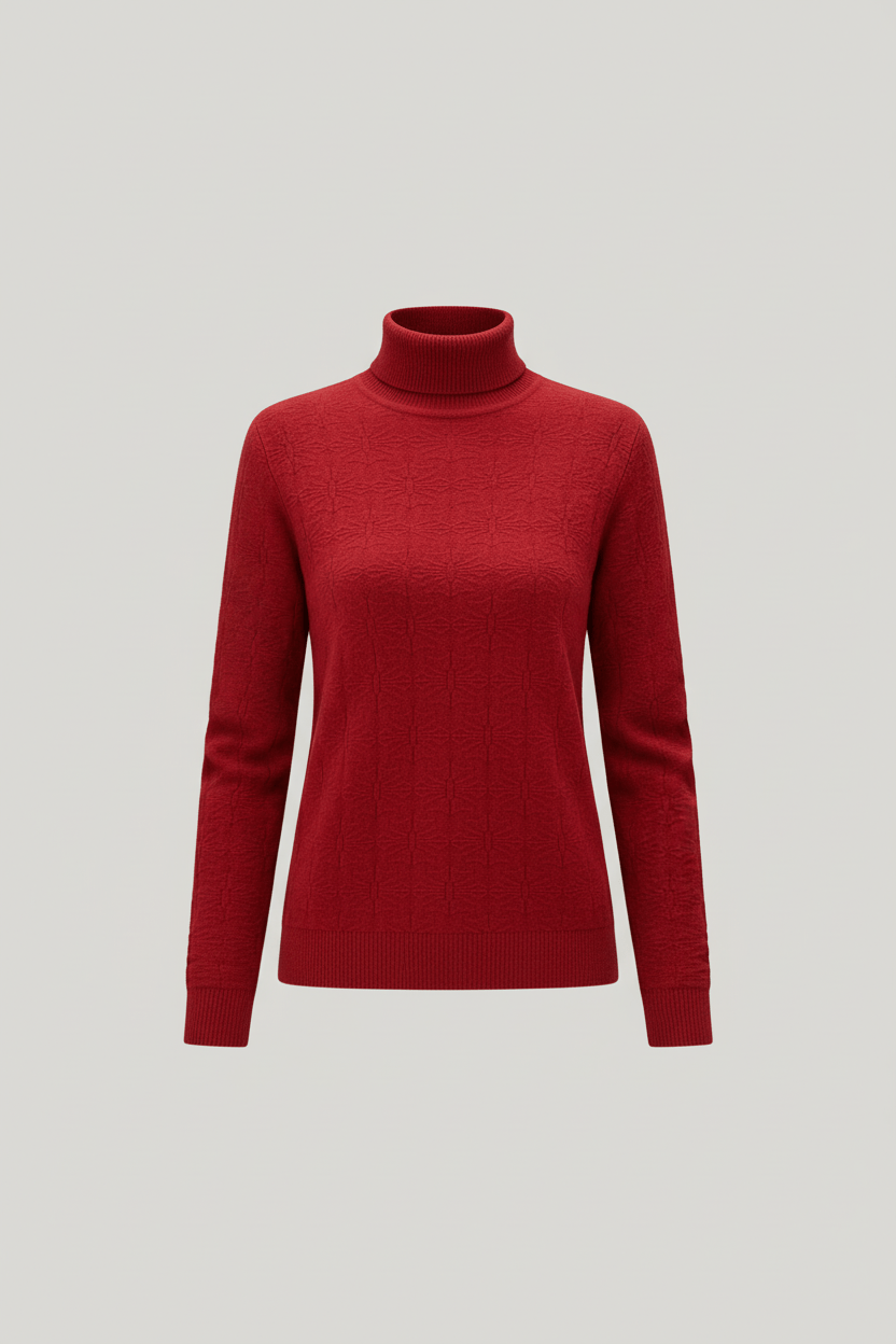 Women’s Textured Knit Jumper with Mock Neck and Slim Fit