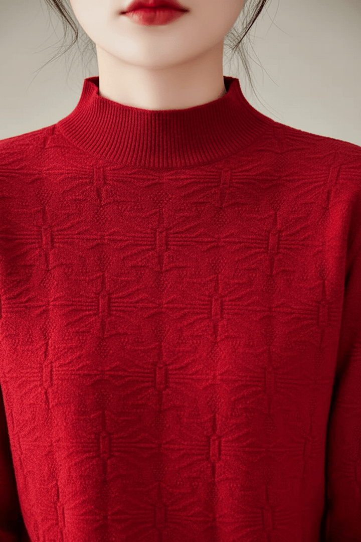 Women’s Textured Knit Jumper with Mock Neck and Slim Fit