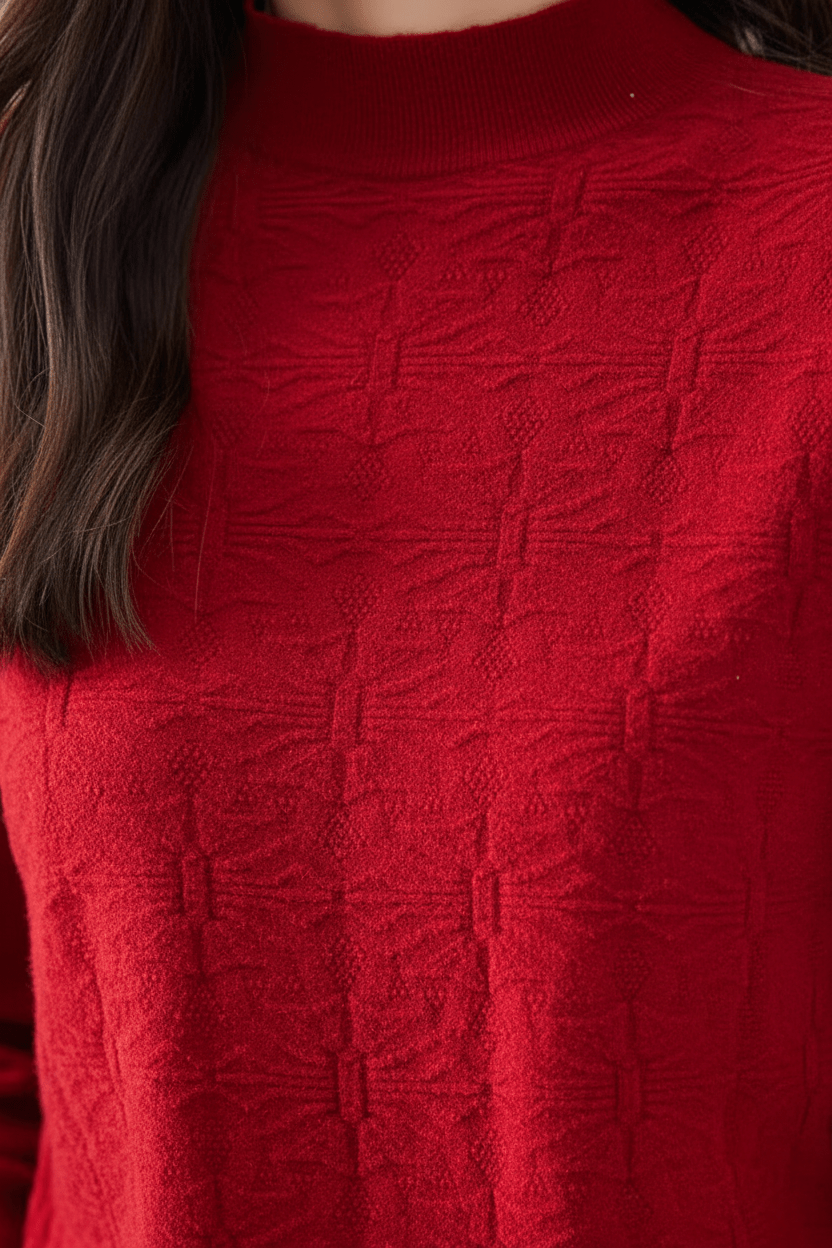 Women’s Textured Knit Jumper with Mock Neck and Slim Fit