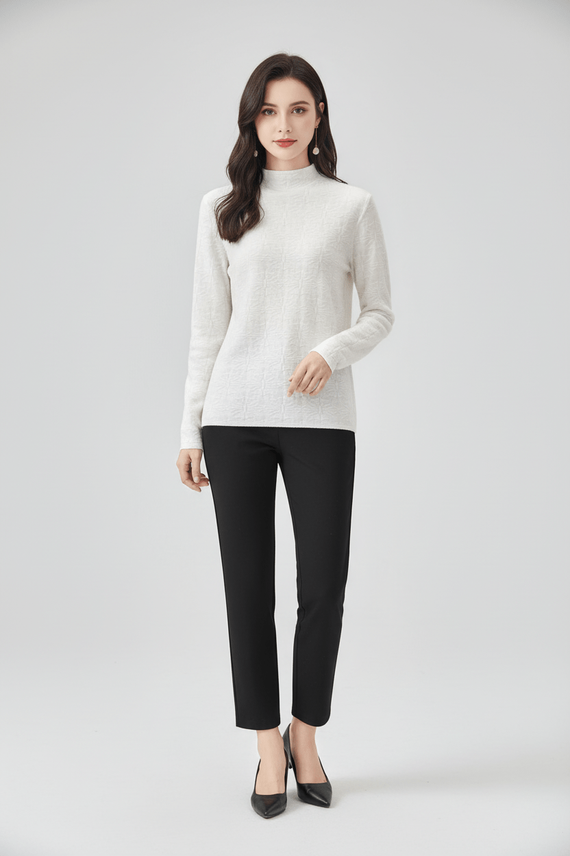 Women’s Textured Knit Jumper with Mock Neck and Slim Fit